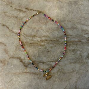 Gold M Initial Pendant Multicolor Beaded Necklace